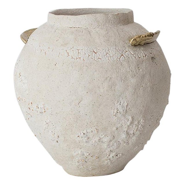 Metal Isolated Brass and Glaze Stoneware Vase by Raquel Vidal and Pedro Paz For Sale - Image 7 of 7
