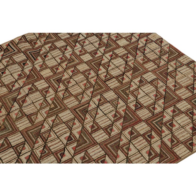 Antique Hooked Rug With Beige-Brown Geometric Patterns, From Rug & Kilim For Sale In New York - Image 6 of 7
