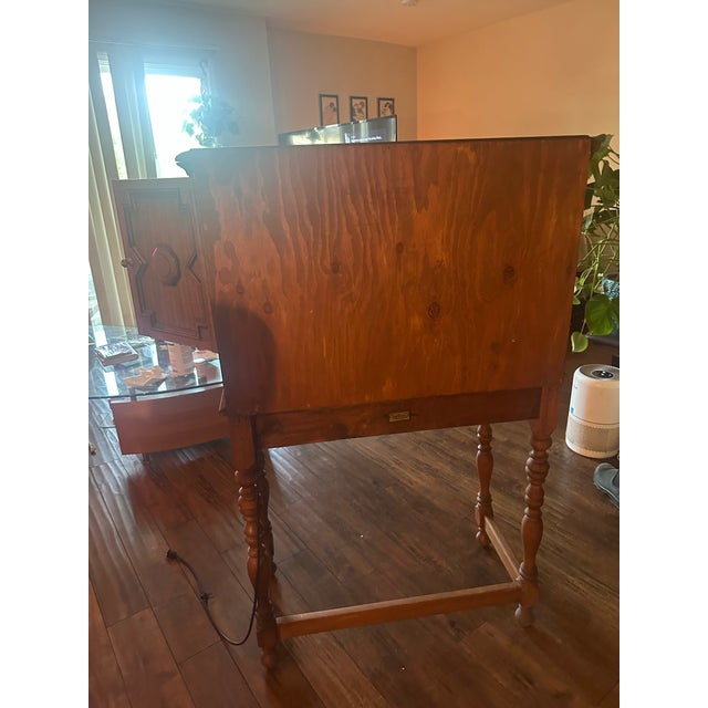 Modern 1920s Secretary Desk - Walnut Wood Detailed Carvings For Sale - Image 3 of 11