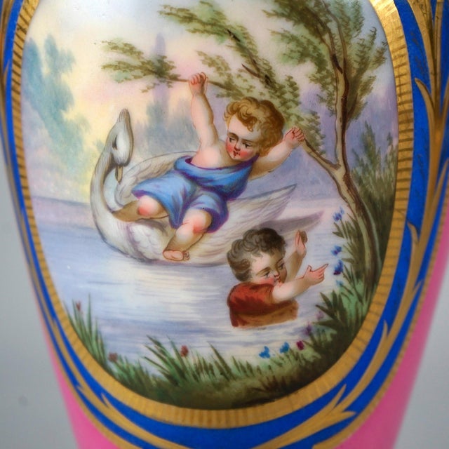 Antique French Old Paris Porcelain Genre Portrait Vase with Children 19th Century For Sale - Image 10 of 11