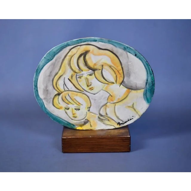 Aqua Ceramic Plate Painted with Picture by Remo Brindisi for Giuseppe Rossicone, 1960s For Sale - Image 8 of 8
