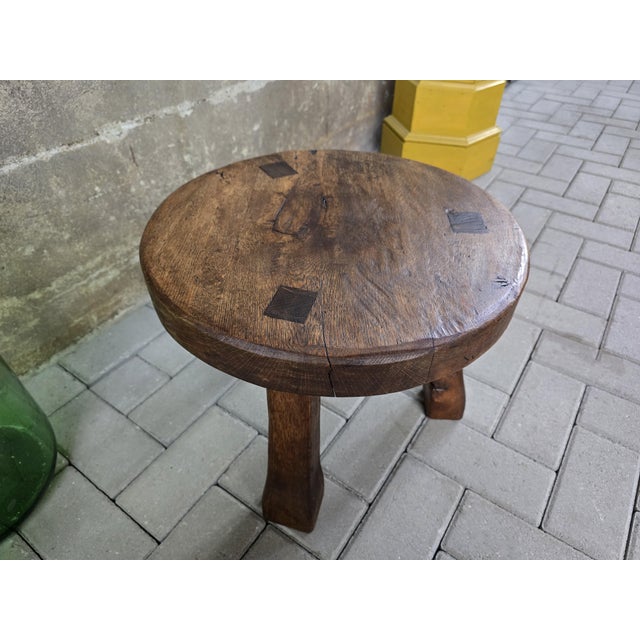 Small Brutalist Round Oak Coffee Table, 1970s For Sale - Image 9 of 10