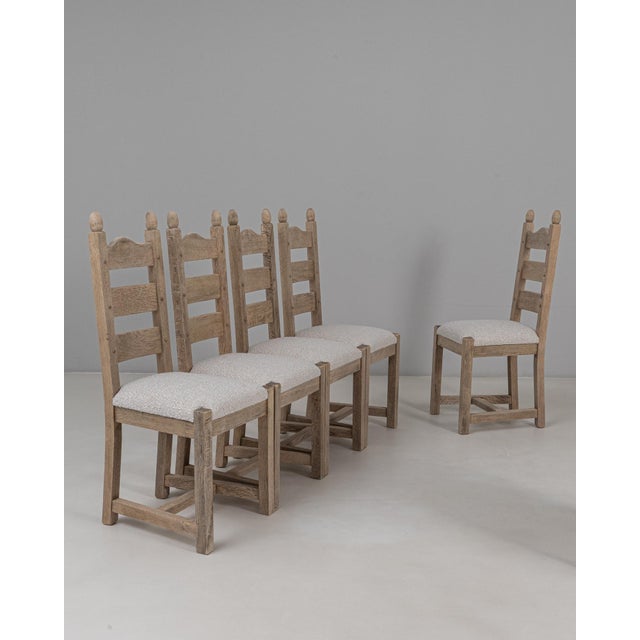 20th Century Belgian Upholstered Oak Ladderback Oak Dining Chairs - Set of 5 For Sale - Image 16 of 18