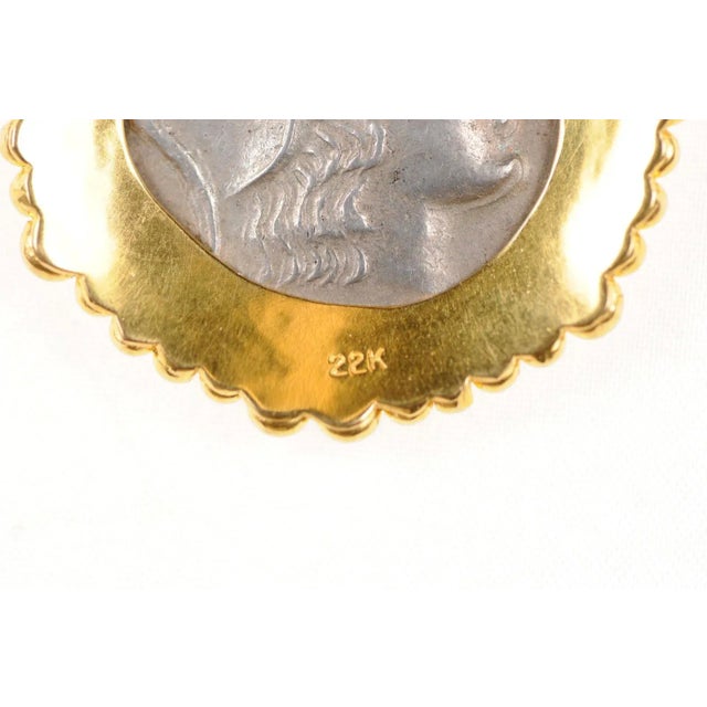 Silver Antique Ancient Greek Coin in 22k Gold Pendant For Sale - Image 8 of 8