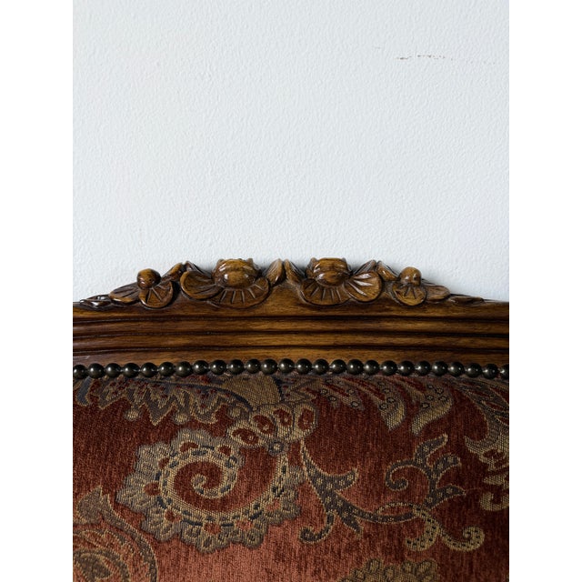 1990s Vintage Louis XVI Style Curved Barrel Back Loveseat With Nailhead Trim For Sale - Image 5 of 17