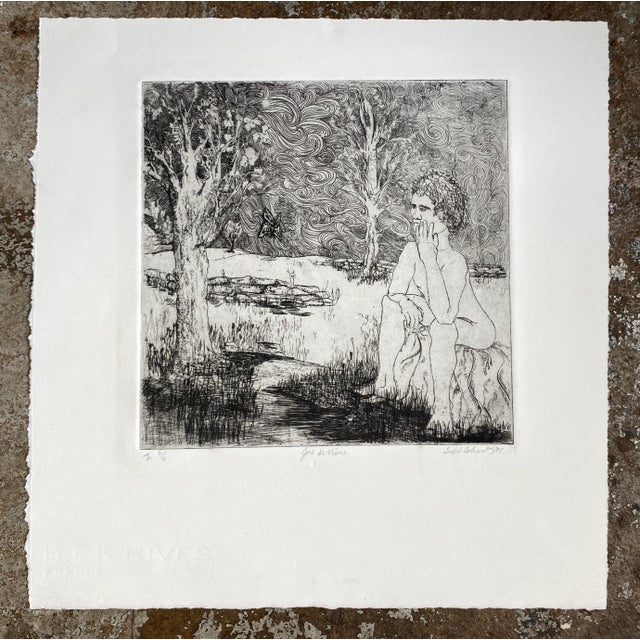 1975 etching by artist Sue Cohen "Joie de Vivre," pencil signed, titled, dated and numbered 6 of 11.