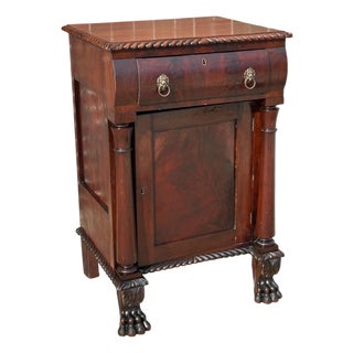 Antique Late Federal Classical Period Mahogany Bedside Cabinet on Lion Paw Feet For Sale