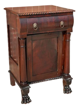 Antique Late Federal Classical Period Mahogany Bedside Cabinet on Lion Paw Feet