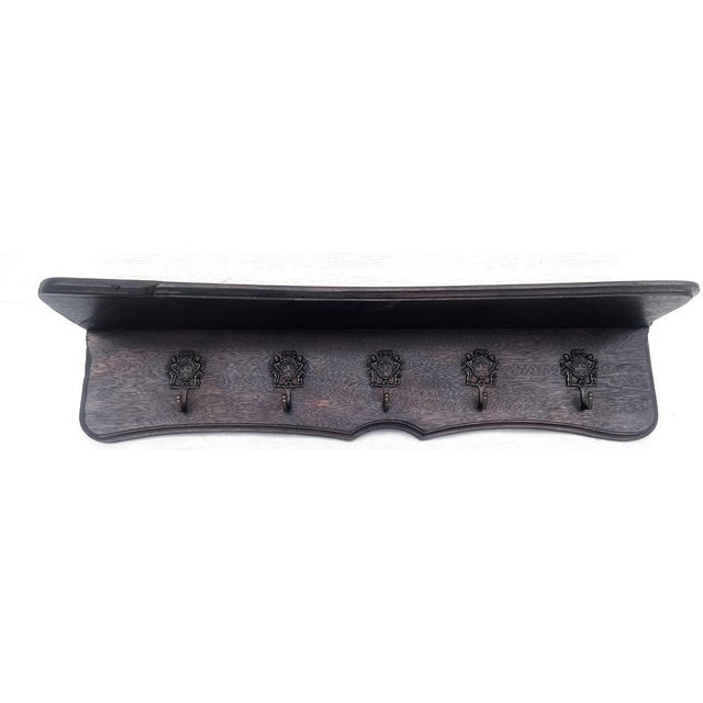 1980s Stylish Wooden Shelf with Hooks in Oak, 1970s For Sale - Image 5 of 13