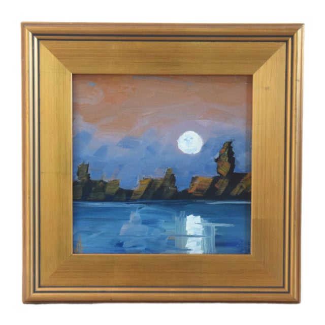 2020s William Hawkins Moonlight Landscape Seascape Painting Including the Antiqued Gold Wood Frame For Sale - Image 5 of 5