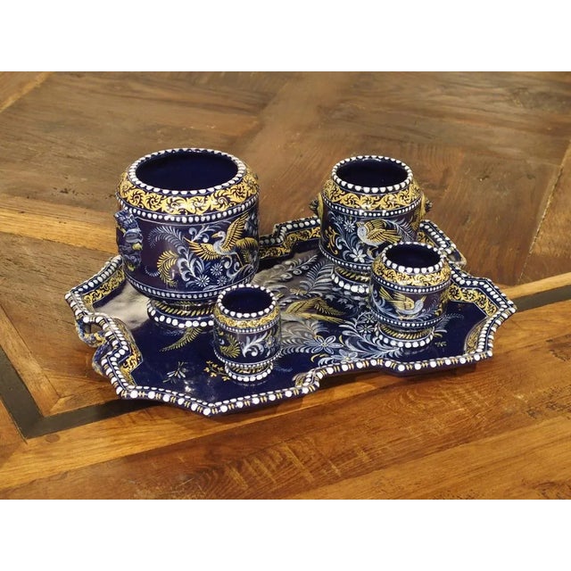 French “Bleu De Nevers” Faience Smoking Service Tray, by Montagnon For Sale - Image 13 of 13