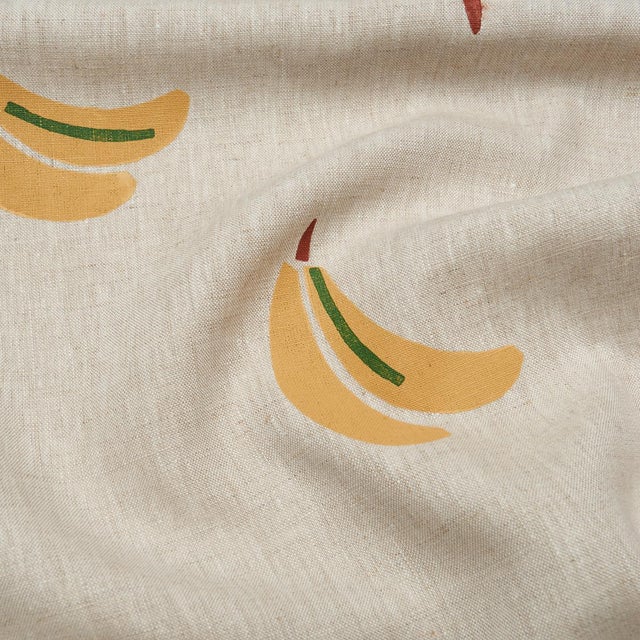 Schumacher SAMPLE - Schumacher X Caroline Z Hurley Banana Stand Hand Block Print Fabric In Ochre And Green On Natural For Sale - Image 4 of 5