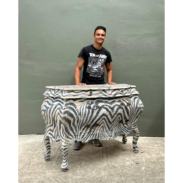 Vintage Hand Painted Zebra Bombe Chest For Sale - Image 12 of 18