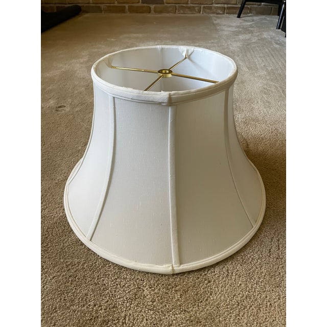 Traditional Pair of Large Late 20th Century Ivory Shantung Silk Lampshades For Sale - Image 3 of 12