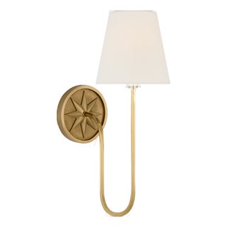 Chapman & Myers for Visual Comfort Signature Polaris 17" Single Sconce in Antique-Burnished Brass with Linen Shade For Sale