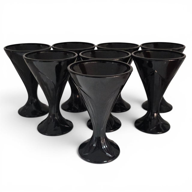 Mid 20th Century La Rochère Fidji Black Amethyst Pressed Glass Goblets, Set of Eight For Sale - Image 14 of 15