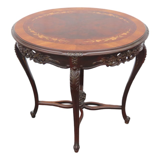 French Early 1900s Hand Carved Inlay Side End Center Table 6668 For Sale