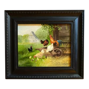 Oil Painting of a Farmyard Scene, Framed