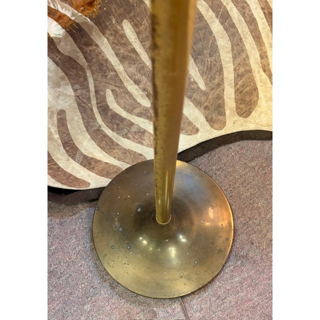 Antique Arts and Crafts Brass Bridge Floor Lamp With an Amber Tone Mica Shade For Sale - Image 9 of 9