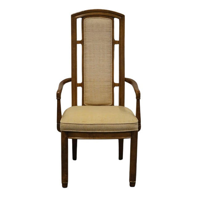 Unique Furniture Contemporary Modern Asian Inspired Dining Arm Chair For Sale