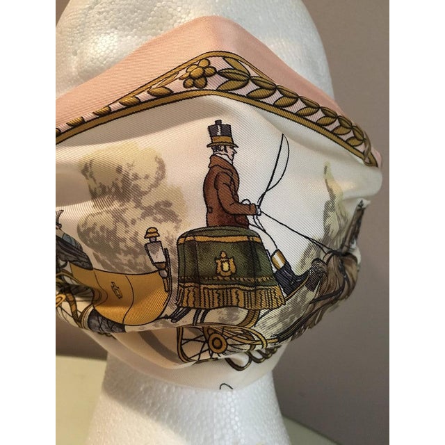 Textile Hermes Vintage Handmade La Promenade De Longchamps Silk Scarf Surgical Face Mask For Sale - Image 7 of 7