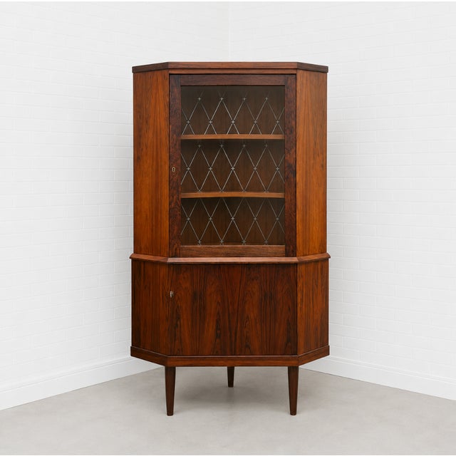 Mid-Century Modern Mid Century Modern Teak Corner China or Liquor Cabinet, Made in Denmark. C. 1960's For Sale - Image 3 of 14