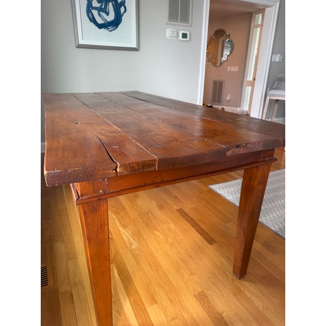 19th Century American Primitive Farmhouse Harvest Dining Table For Sale - Image 4 of 12