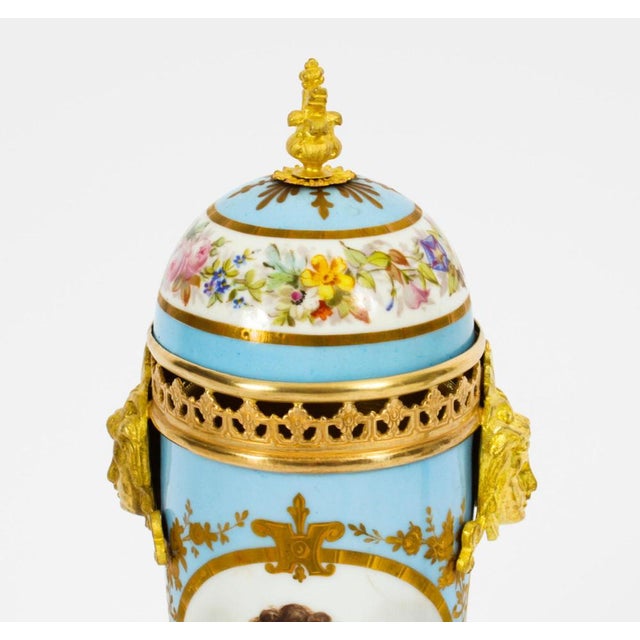French Duck Egg Blue Sevres Urns, 19th Century, Set of 2 For Sale - Image 3 of 18