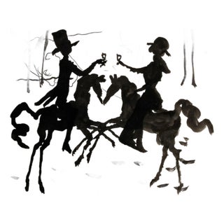 Mino Maccari, The Toast of Celebration, Drawing on Paper, Mid-20th Century For Sale