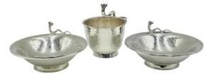 1980s Emilia Castillo Silver-Plated Bowl & Cup Set With Sculptural Worm Handles