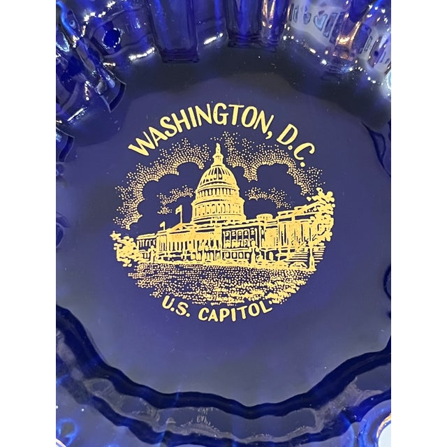 Mid 20th Century Vintage Mid Century Cobalt Blue and Gold Washington DC Ashtray Catchall For Sale - Image 5 of 5
