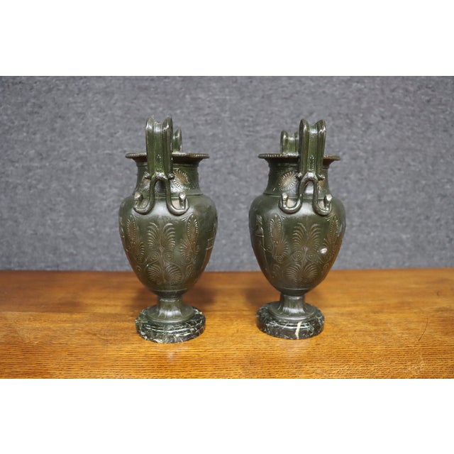 Mid 19th Century Circa 1850 Italian Neoclassical Bronze Grand Tour Urns, Pair For Sale - Image 5 of 11