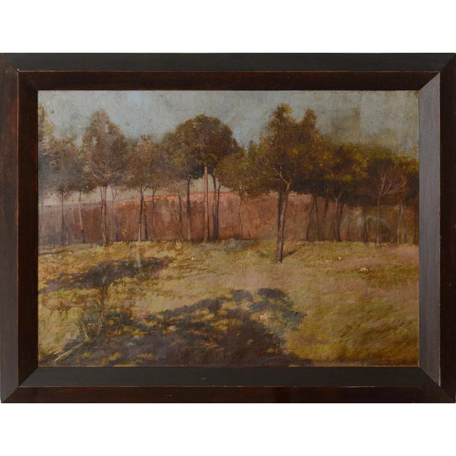 Golden Landscape with Distant Settlement, Reminiscent of Orange Road, Tarpon Springs, 1890s, Oil on Canvas For Sale - Image 3 of 8