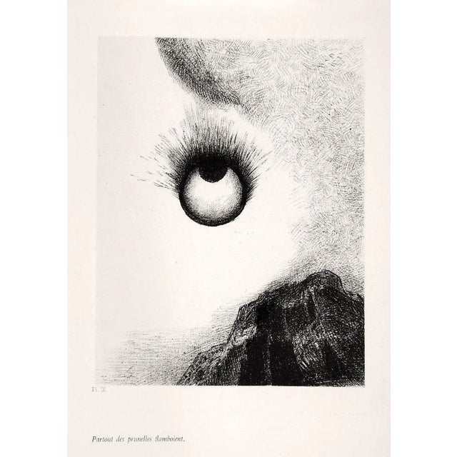 Everywhere Eyeballs Are Ablaze is an original lithograph on Chine collé, realized by Odilon Redon in 1888, plate 7 “Les...