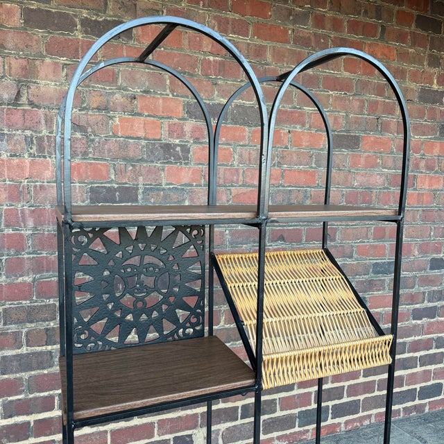 Arthur Umanoff Arthur Umanoff Etagere With Mayan Sun Mid Century Caned Iron For Sale - Image 4 of 12