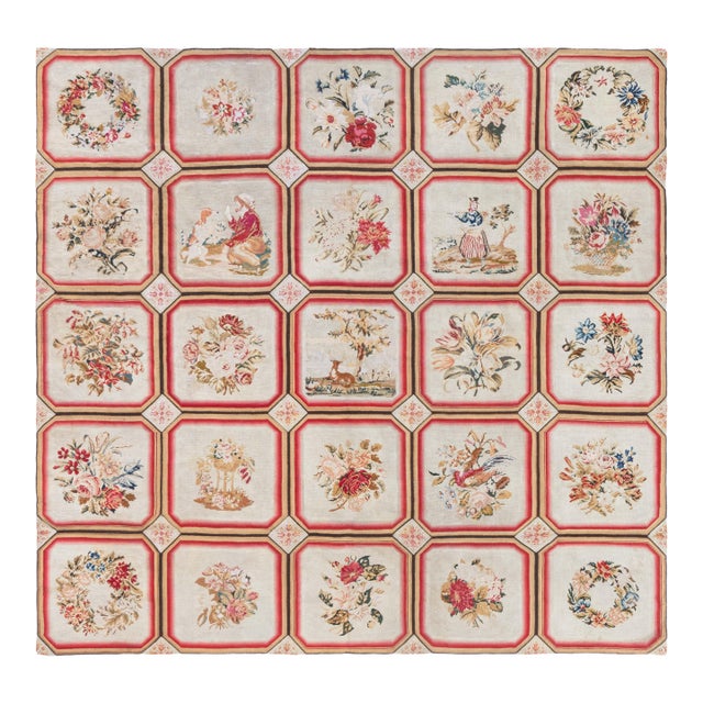 Antique English Needlepoint Rug For Sale