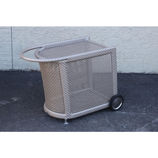 High Quality Woven Synthetic Wicker Bar Cart or Trolley with Open Storage