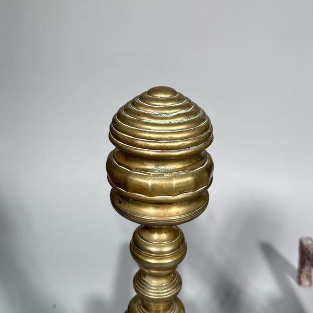 Traditional Antique Federal Style Brass and Iron Fireplace Set—Five Pieces For Sale - Image 3 of 14