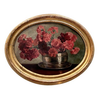 Italian School, Floral Still Life with Red Flowers, 1890s, Oil on Board For Sale