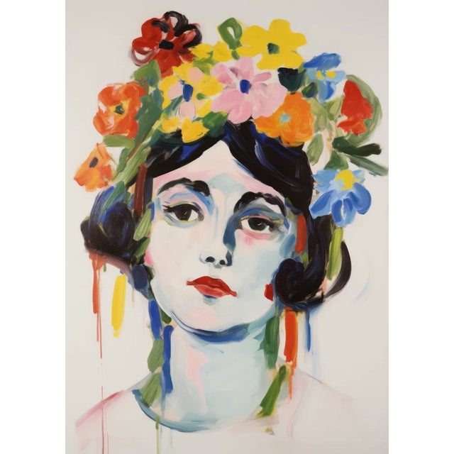 Floral Crowned Portrait - Expressive Giclee Art Print, 9"x12" For Sale