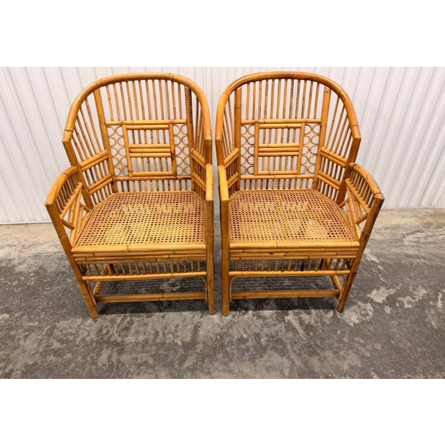 Vintage Brighton Pavilion Large Chairs Chinoiserie Style Bamboo With Caning Seat- A Pair For Sale - Image 9 of 11