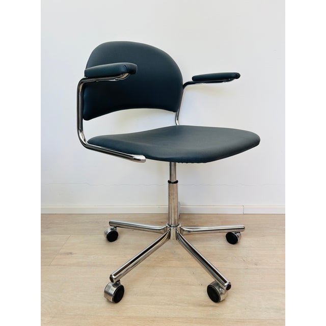 Mid-Century Modern Vintage Sophisticated Blue Desk Chair by Kovona, 1970s For Sale - Image 3 of 11