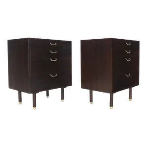 Mid 20th Century Pair of Mid-Century Modern Brass Pulls Four-Drawer Nightstands Harvey Probber
