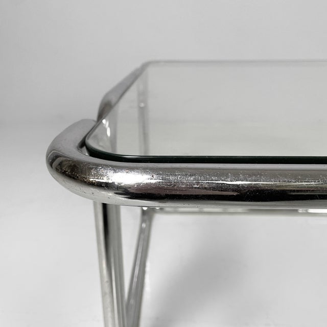 Silver Italian Modern Square Coffee Table in Glass and Chromed Steel, 1970s For Sale - Image 8 of 16