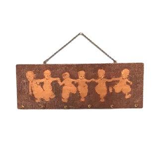 Antique Dutch Children Silhouette Pyrography Plaque For Sale