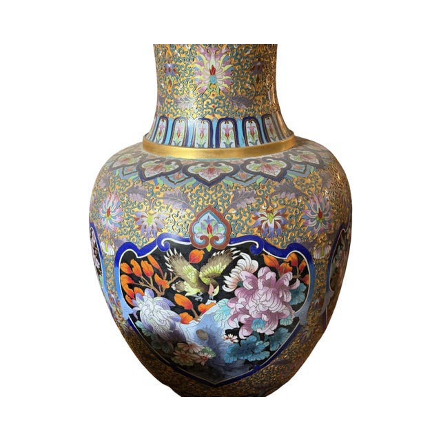 Brass Large Chinese Cloisonné Enamel on Brass Floor Vase – 39 For Sale - Image 8 of 10