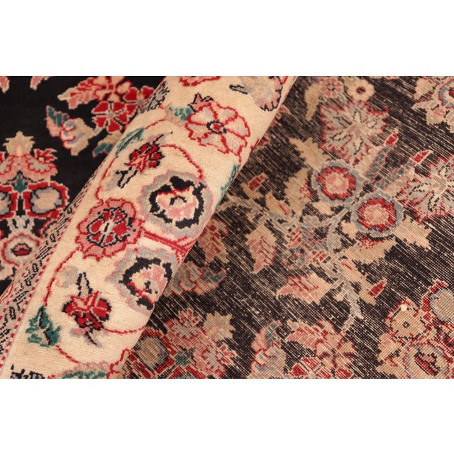 Textile Floral 1990's Pak-Persian Black/Ivory Wool Rug - 6'0'' X 8'11'' For Sale - Image 7 of 9