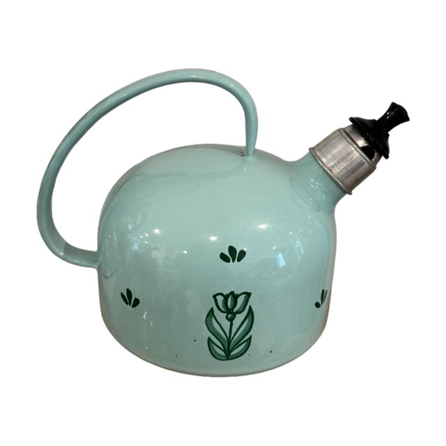 Farmhouse 1940s Dutch Blue Floral Tea Kettle For Sale - Image 3 of 7