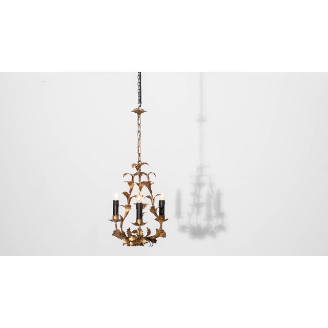 20th Century Italian Gilt Metal Tole Chandelier with Leaf Motif For Sale - Image 4 of 18