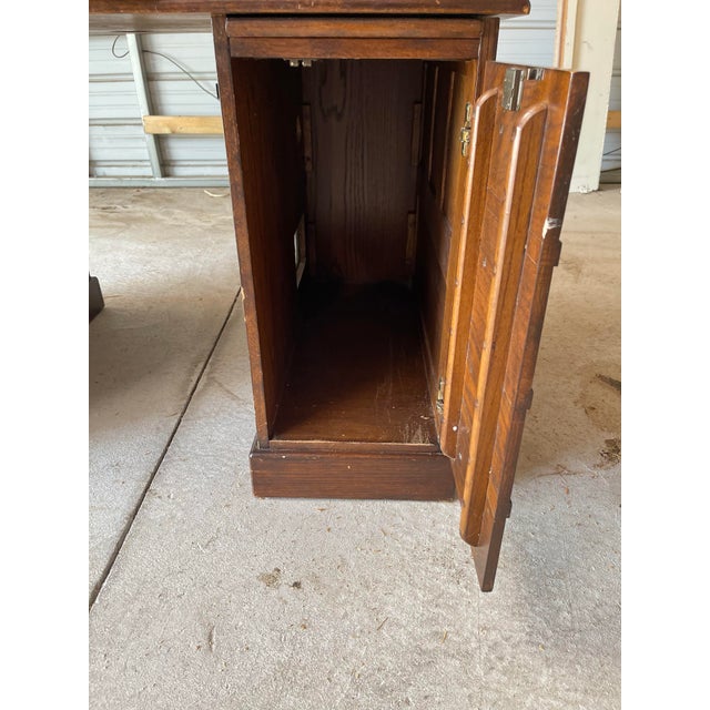 Antique-Style Roll Top Desk | Solid Wood Dark Oak Brown Curved Tambour Front For Sale - Image 4 of 7